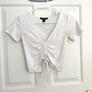 Forever 21 White Cropped Adjustable Tee Women Size S